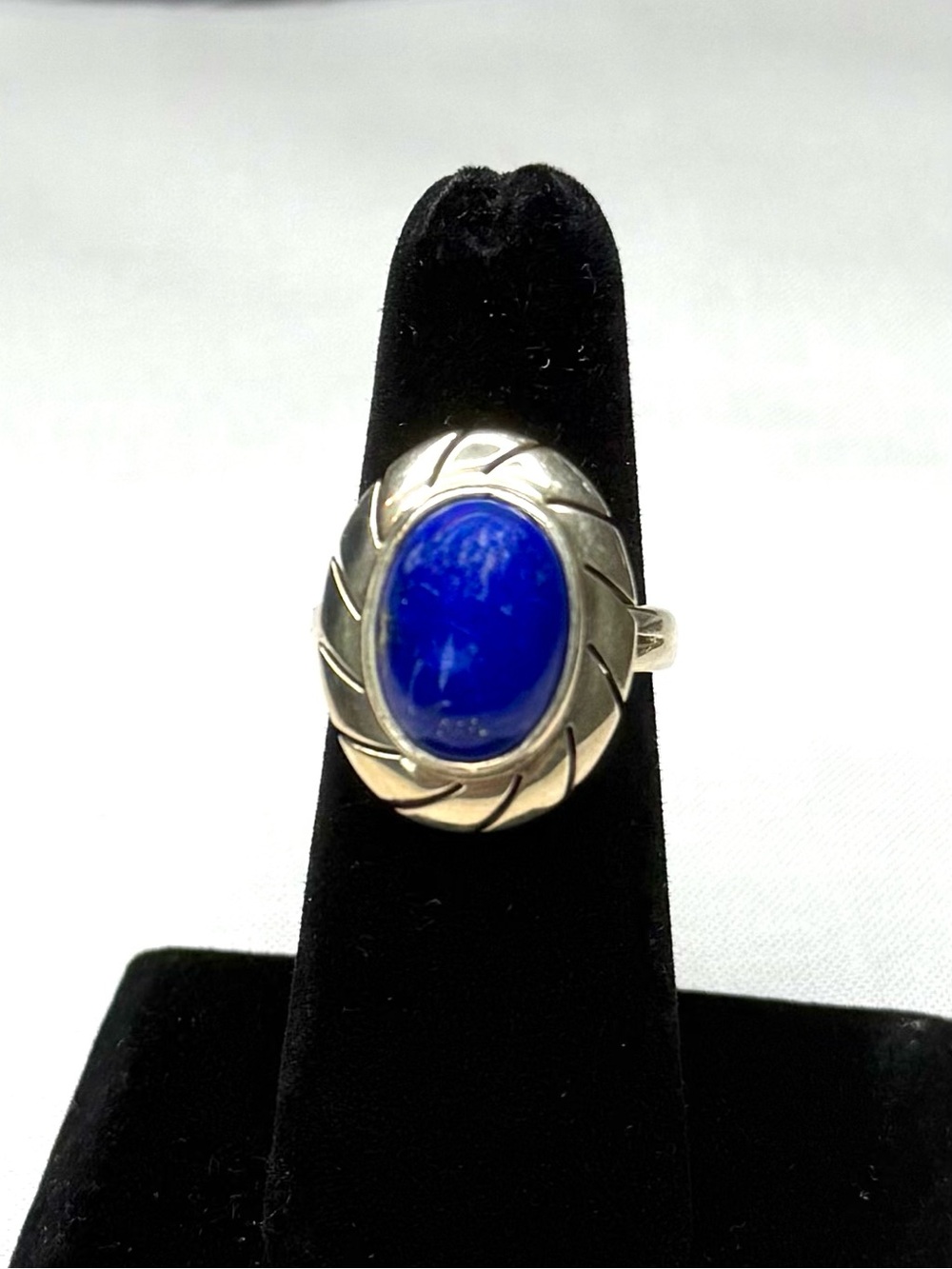 Vintage Taxco Mexico .925 Sterling Silver Lapis Lazuli  Ring Size 7.5 Signed CII